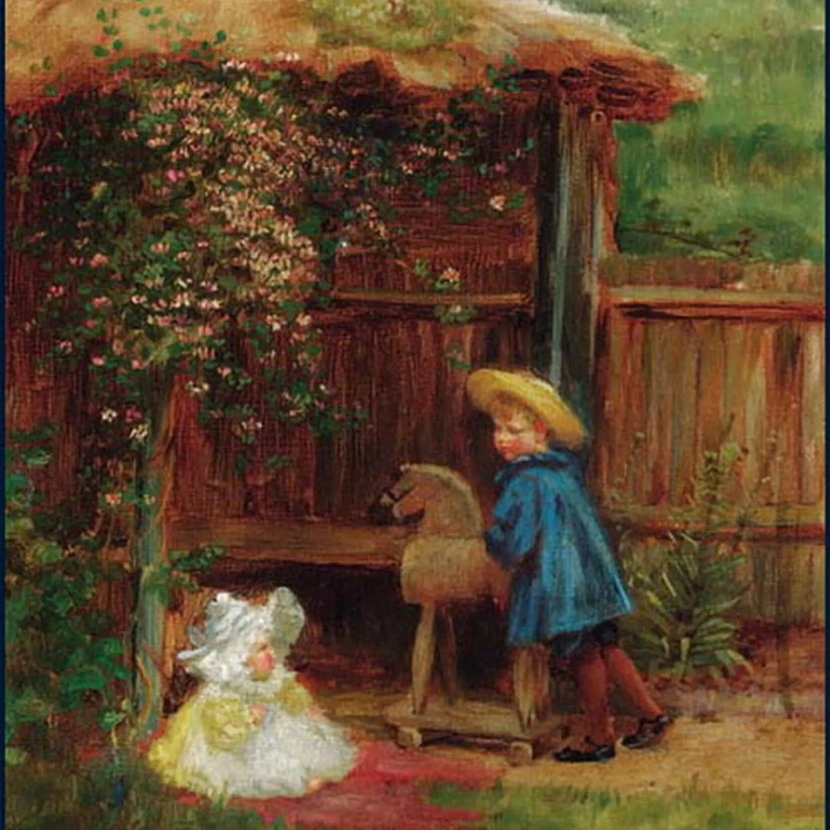 People Oil Painting - Children with Toy Horse - Oil Painting Haven