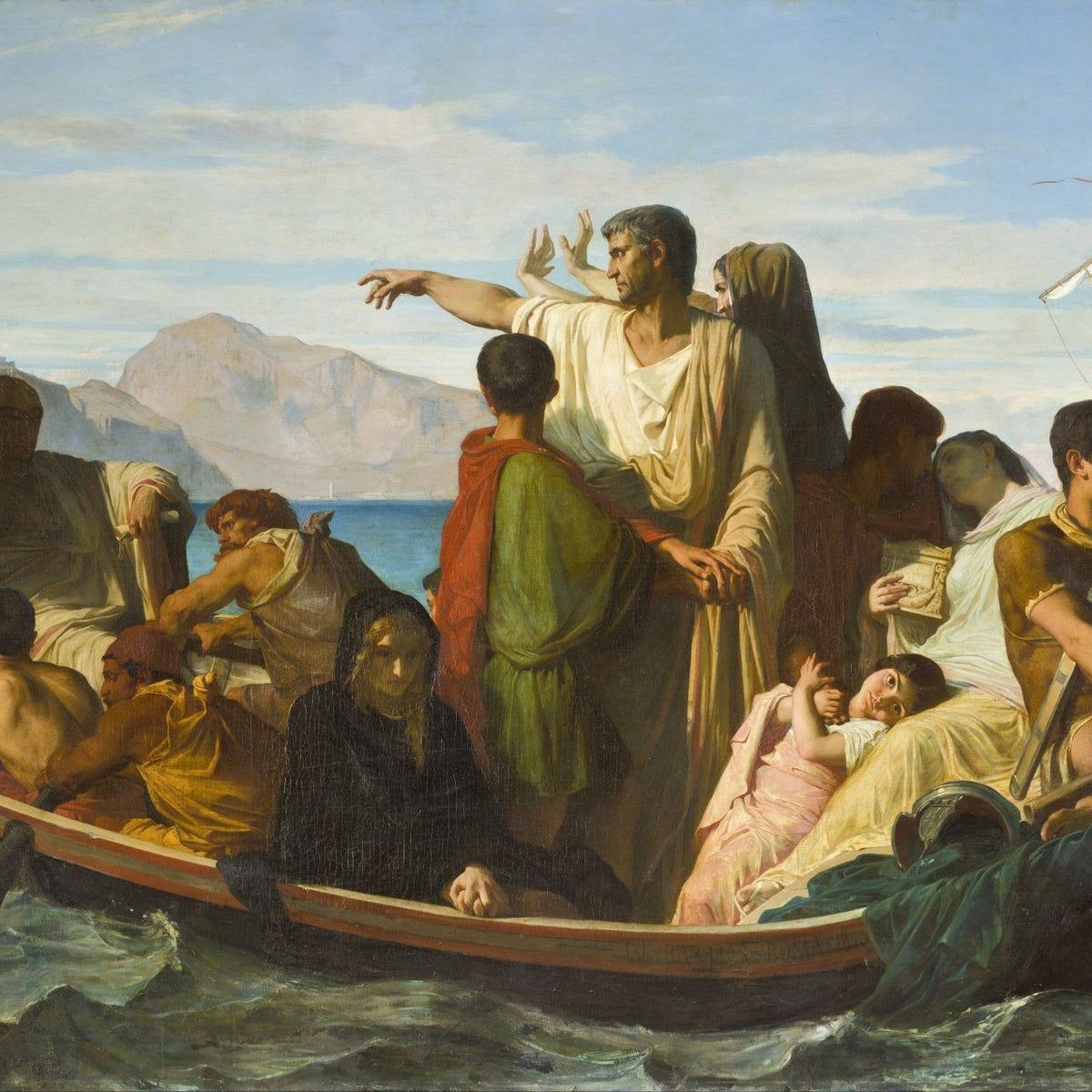 People Oil Painting - Classical Figures Boat Scene by Sea - Oil Painting Haven