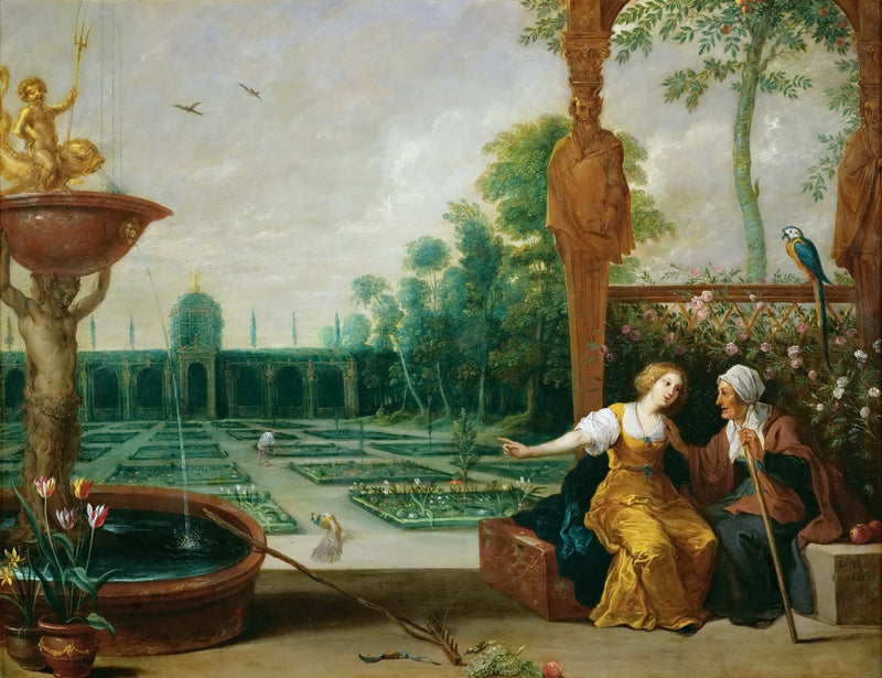 People Oil Painting - Classical Garden Scene with Figures - Oil Painting Haven