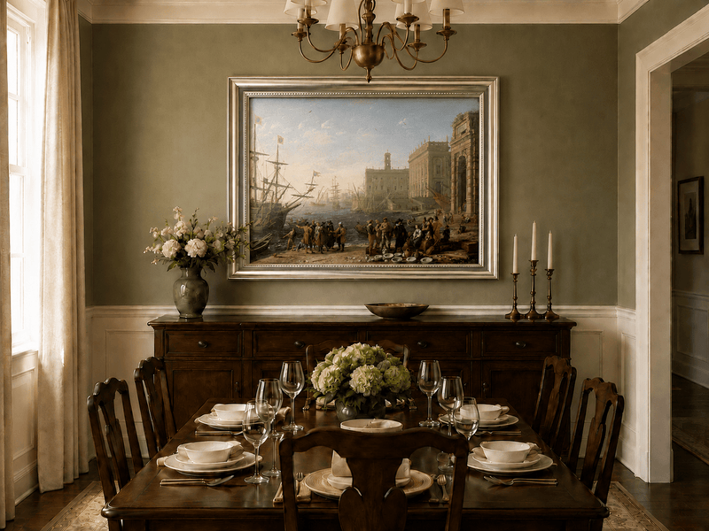 People Oil Painting - Classical Harbor Scene with Figures
