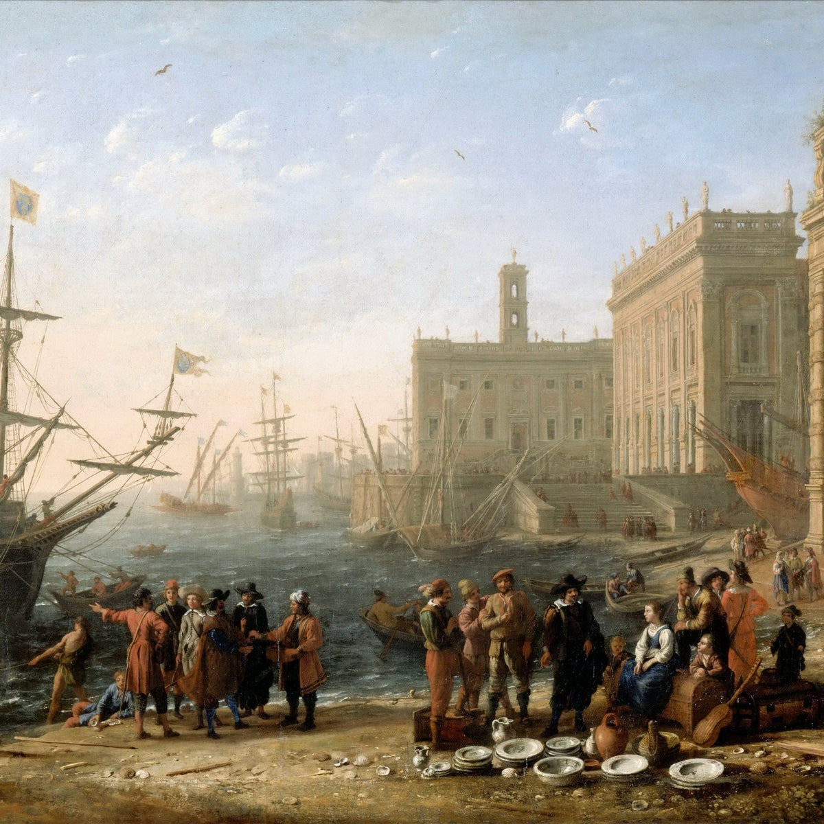 People Oil Painting - Classical Harbor Scene with Figures - Oil Painting Haven
