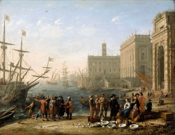 People Oil Painting - Classical Harbor Scene with Figures - Oil Painting Haven