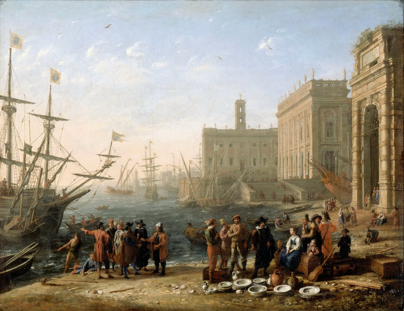 People Oil Painting - Classical Harbor Scene with Figures - Oil Painting Haven