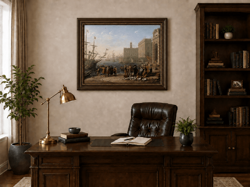 People Oil Painting - Classical Harbor Scene with Figures