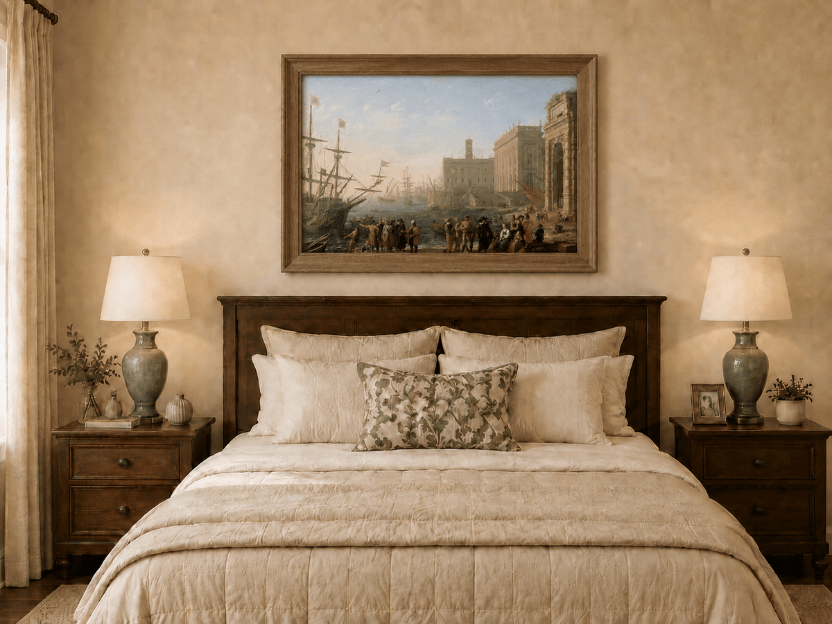People Oil Painting - Classical Harbor Scene with Figures