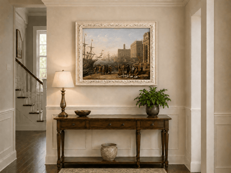 People Oil Painting - Classical Harbor Scene with Figures