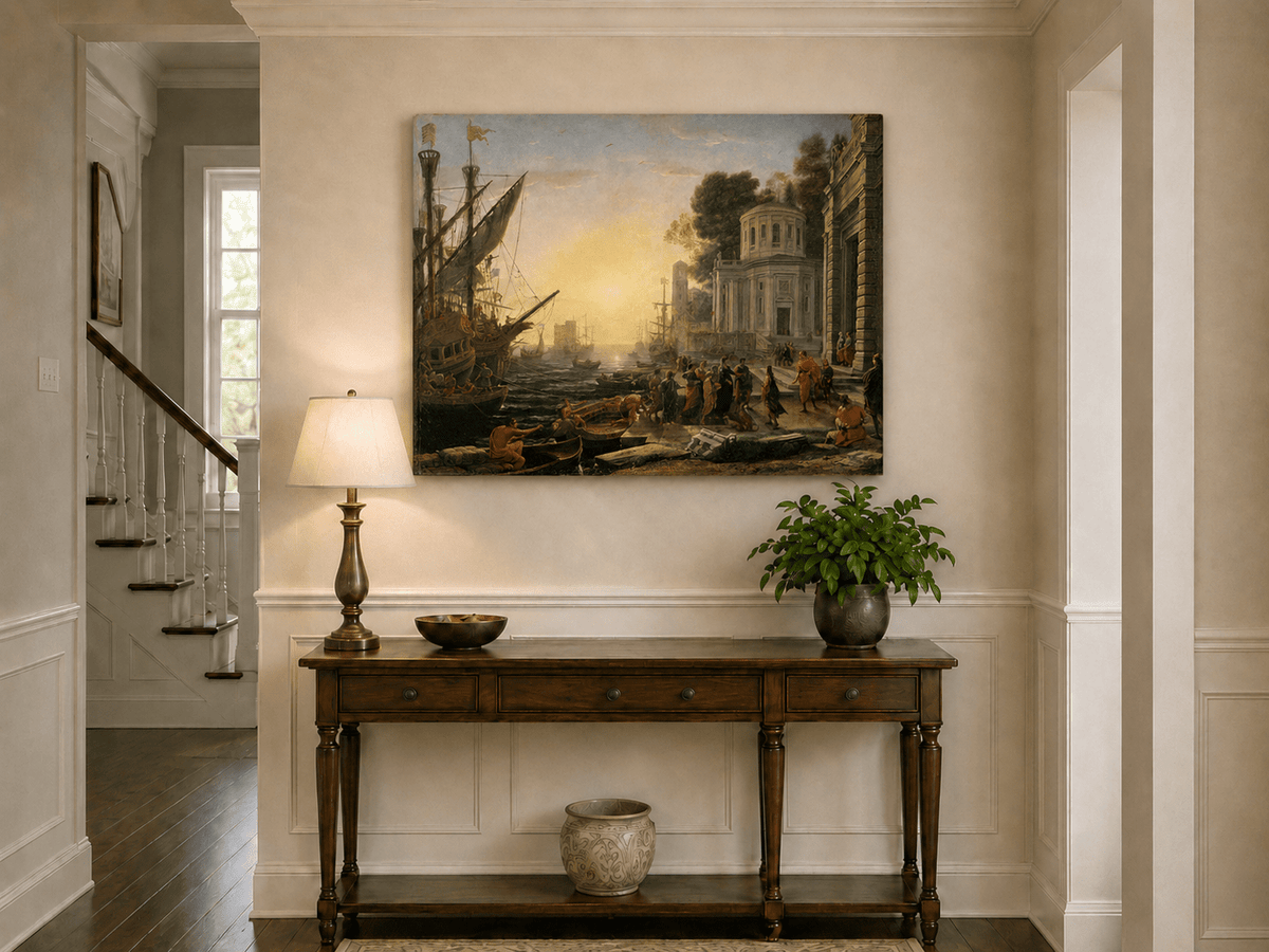 People Oil Painting - Cleopatra Arriving at an Ancient Harbor