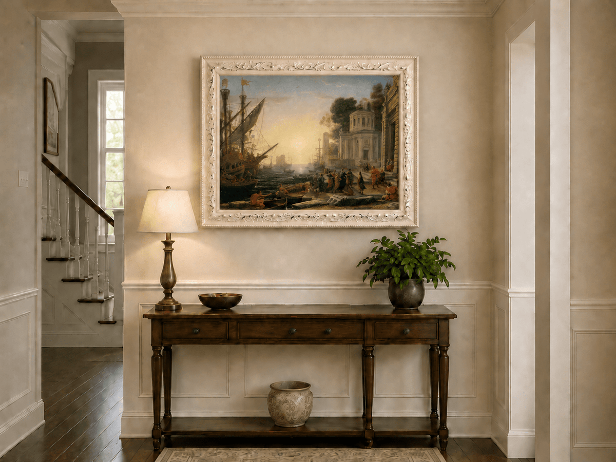 People Oil Painting - Cleopatra Arriving at an Ancient Harbor
