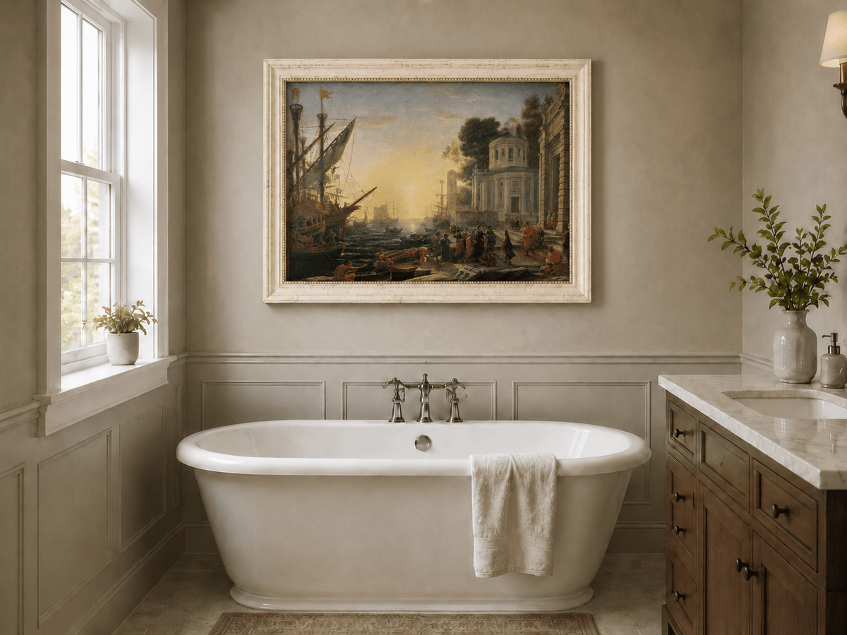 People Oil Painting - Cleopatra Arriving at an Ancient Harbor