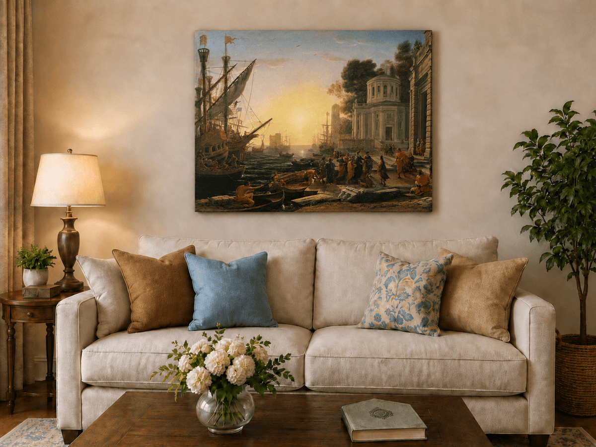 People Oil Painting - Cleopatra Arriving at an Ancient Harbor