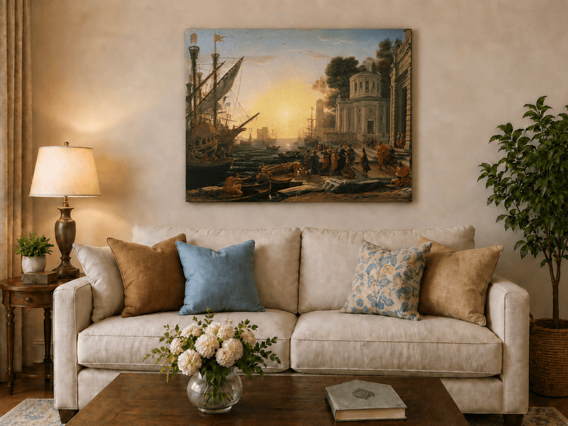 People Oil Painting - Cleopatra Arriving at an Ancient Harbor