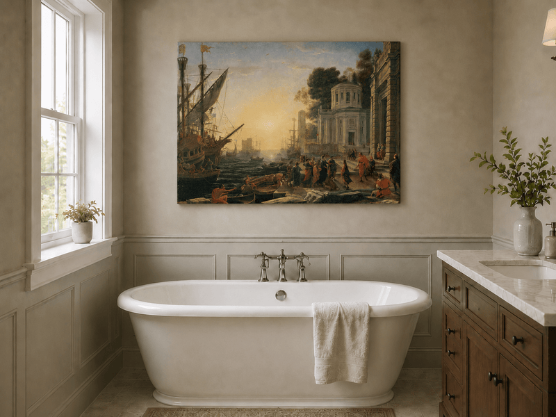 People Oil Painting - Cleopatra Arriving at an Ancient Harbor
