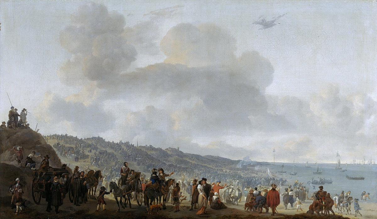 People Oil Painting - Coastal Crowd and Ships Departure Scene - Oil Painting Haven