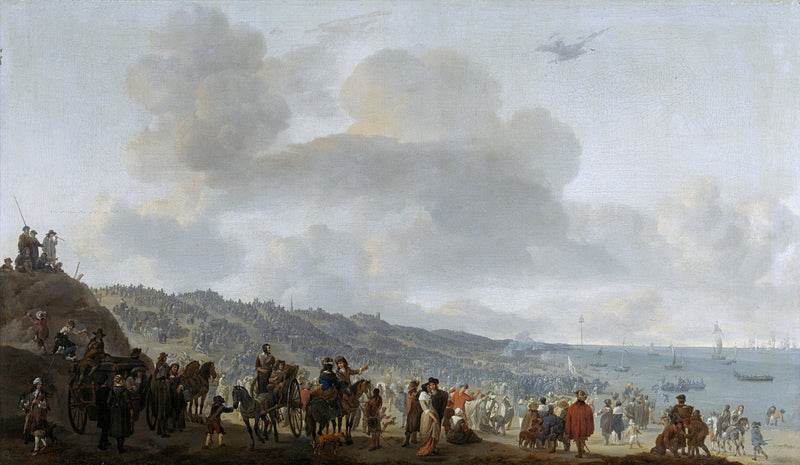 People Oil Painting - Coastal Crowd and Ships Departure Scene - Oil Painting Haven