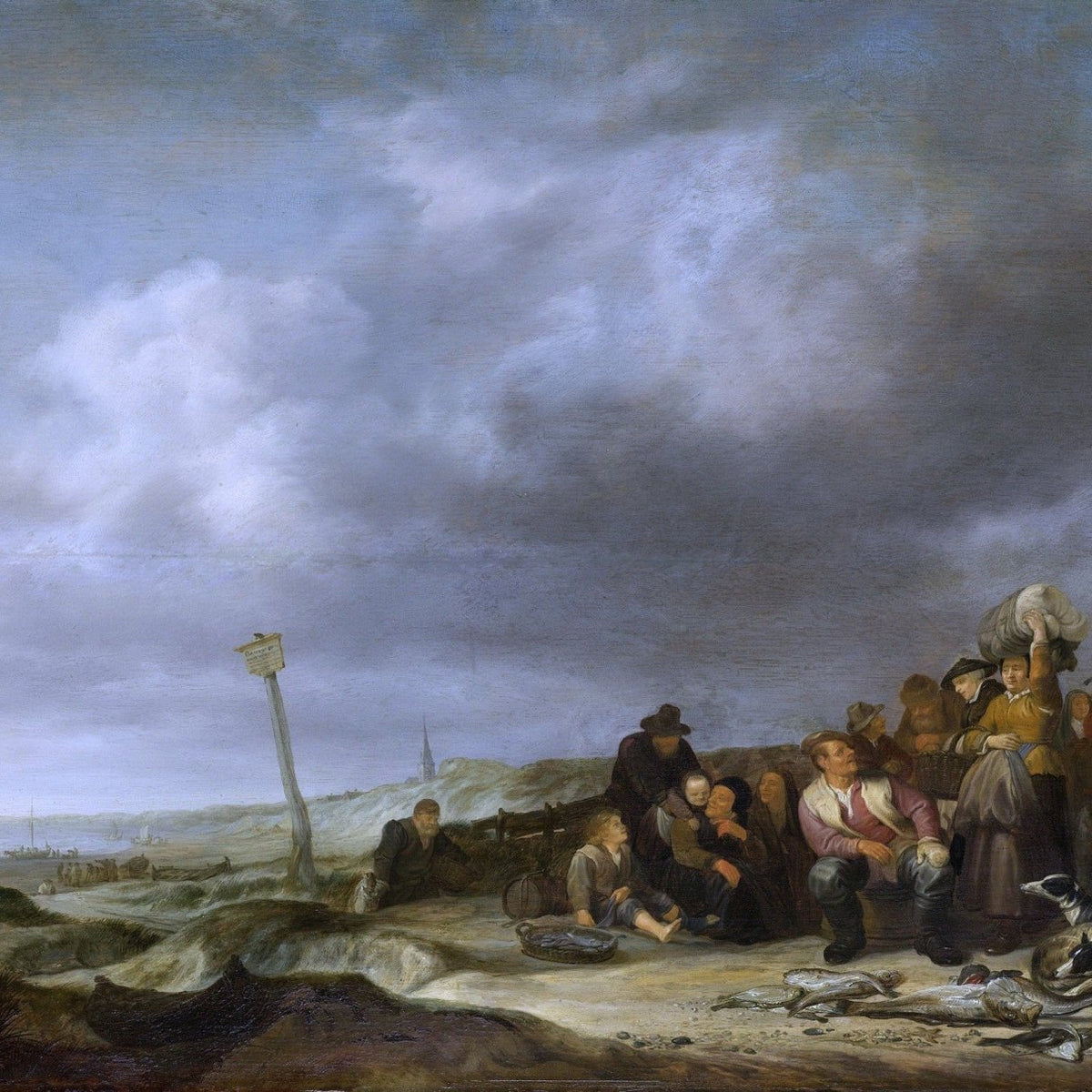 People Oil Painting - Coastal Fishermen Gathering Scene - Oil Painting Haven