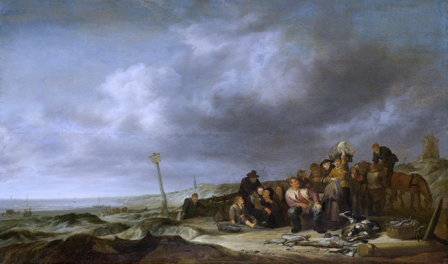 People Oil Painting - Coastal Fishermen Gathering Scene - Oil Painting Haven