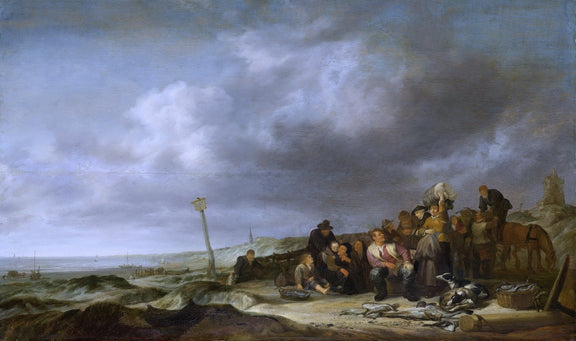 People Oil Painting - Coastal Fishermen Gathering Scene - Oil Painting Haven