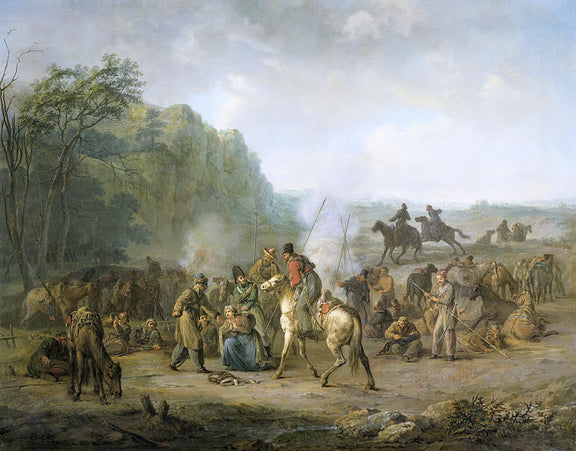 People Oil Painting - Cossack Camp Scene with Riders and Soldiers - Oil Painting Haven