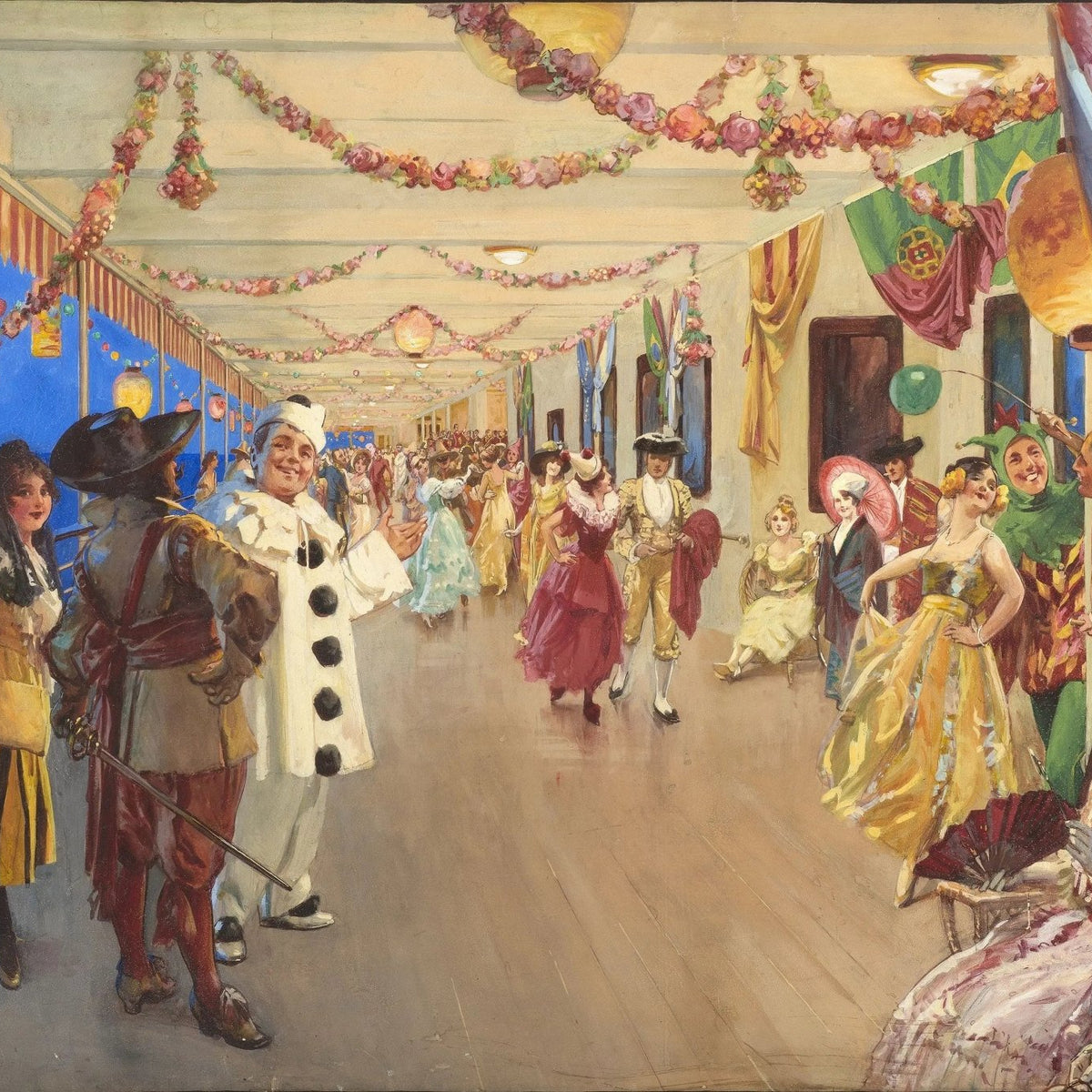 People Oil Painting - Costume Party on Ship Deck - Oil Painting Haven