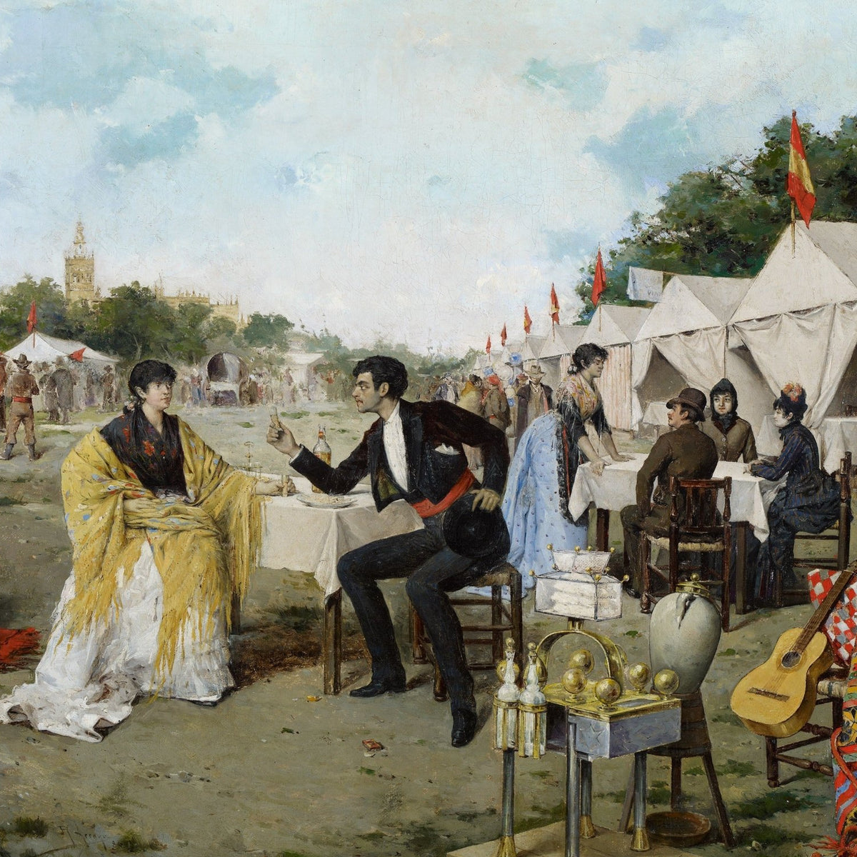 People Oil Painting - Couple at Fair Outdoor Market Scene - Oil Painting Haven