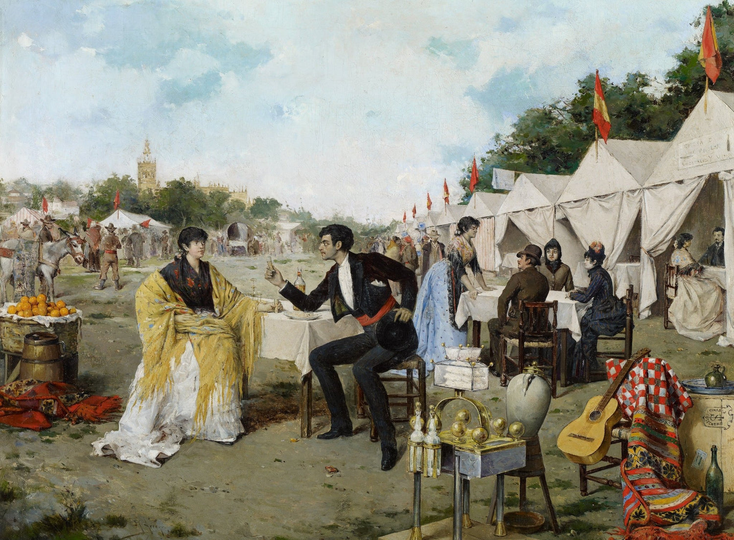 People Oil Painting - Couple at Fair Outdoor Market Scene - Oil Painting Haven