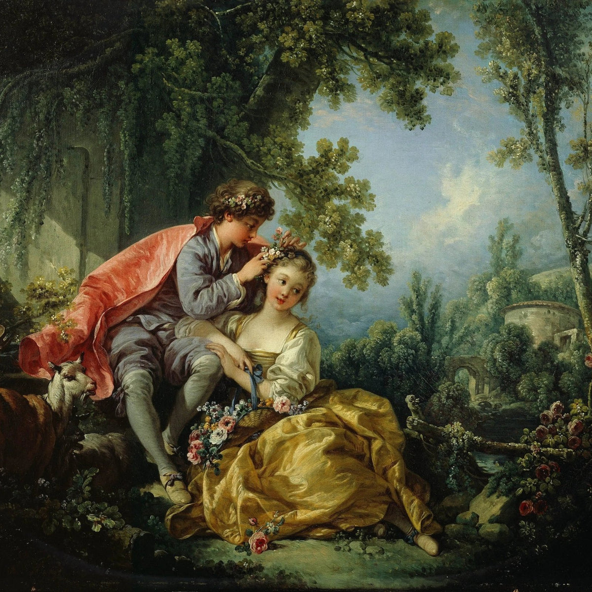 People Oil Painting - Couple in Forest with Flower Crowns - Oil Painting Haven