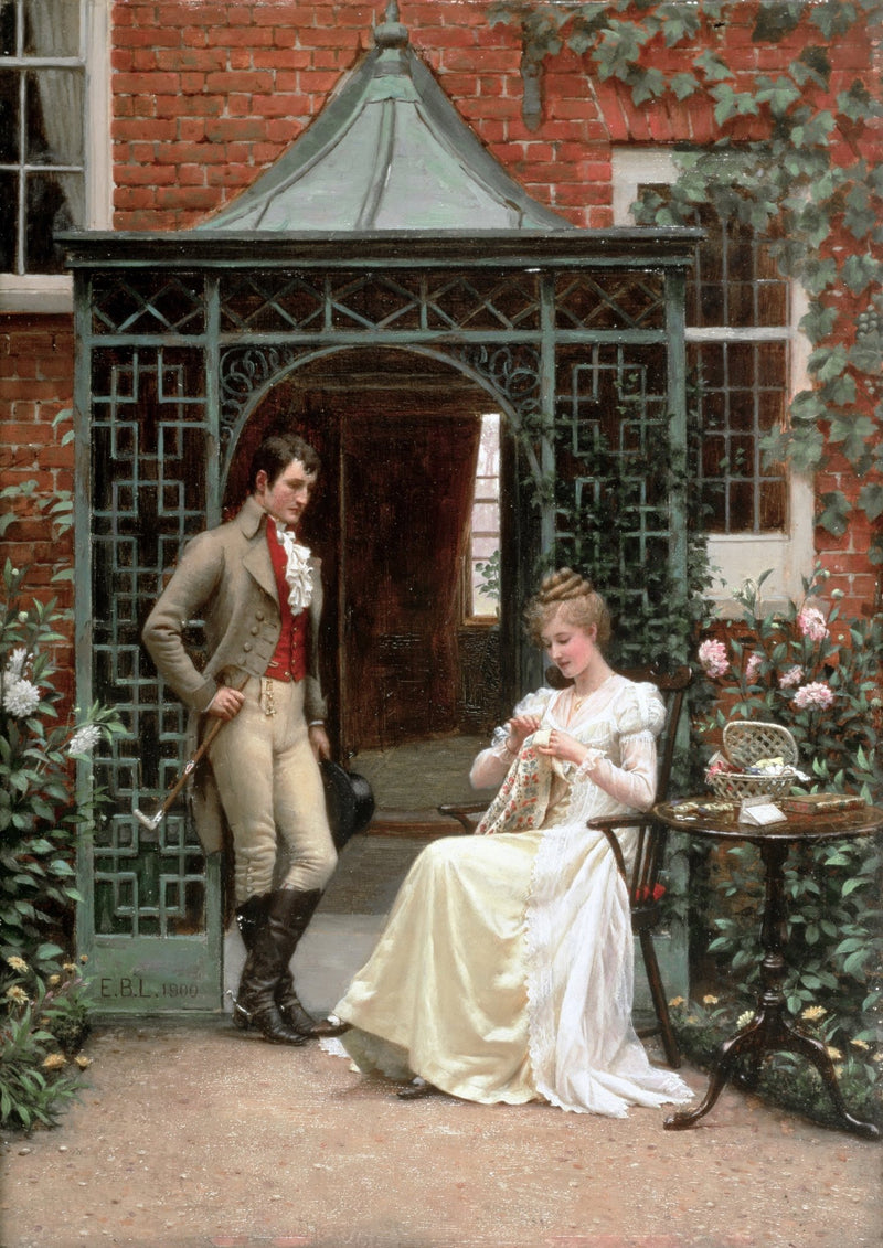 People Oil Painting - Couple in Garden Courtyard Scene - Oil Painting Haven