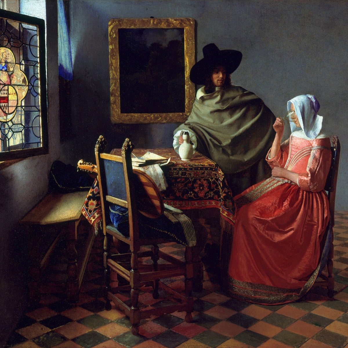 People Oil Painting - Couple in Interior with Wine Scene - Oil Painting Haven