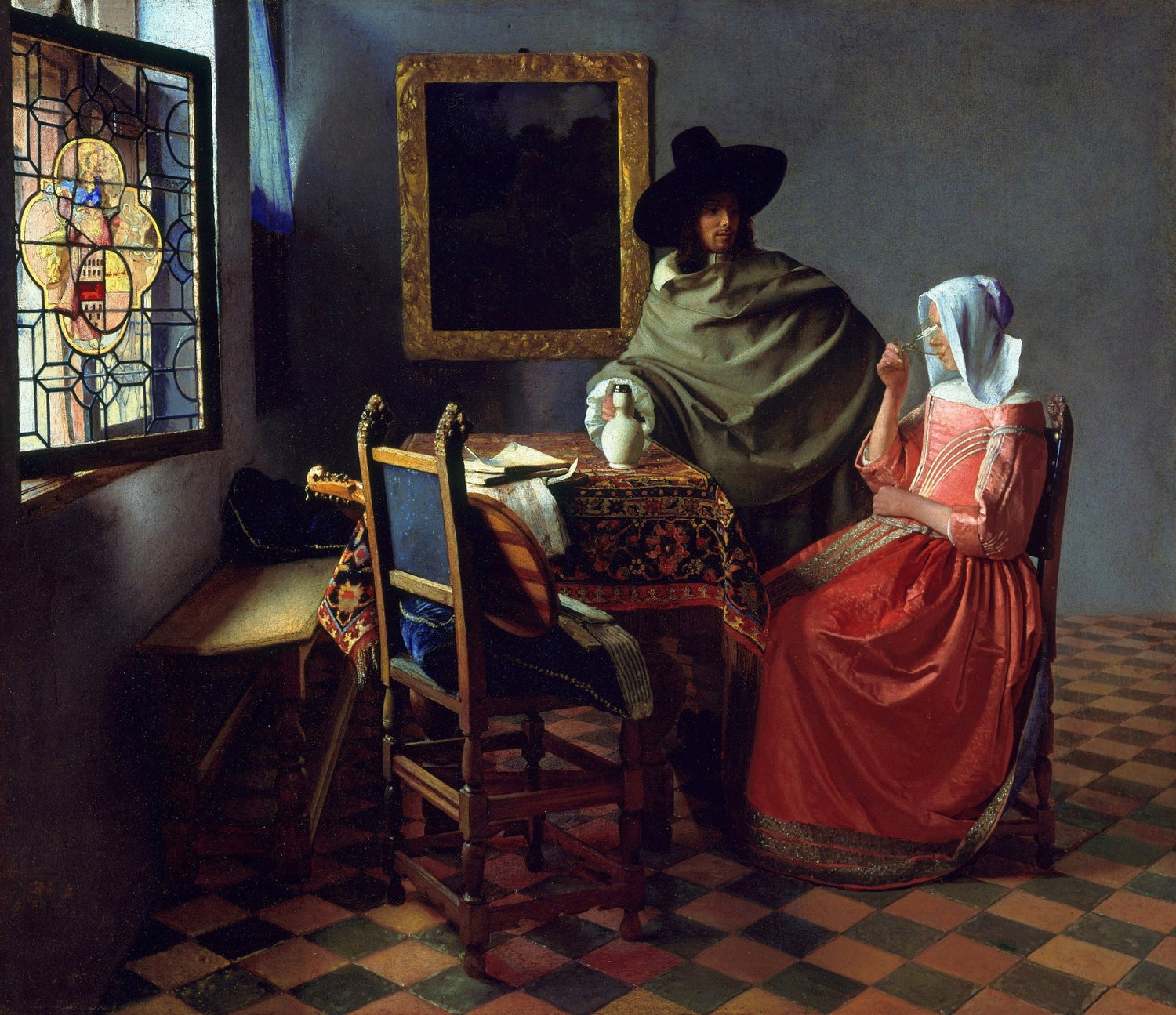 People Oil Painting - Couple in Interior with Wine Scene - Oil Painting Haven