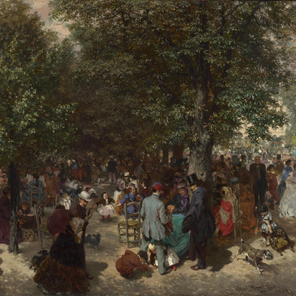 People Oil Painting - Crowds in a Park Garden Afternoon Scene - Oil Painting Haven