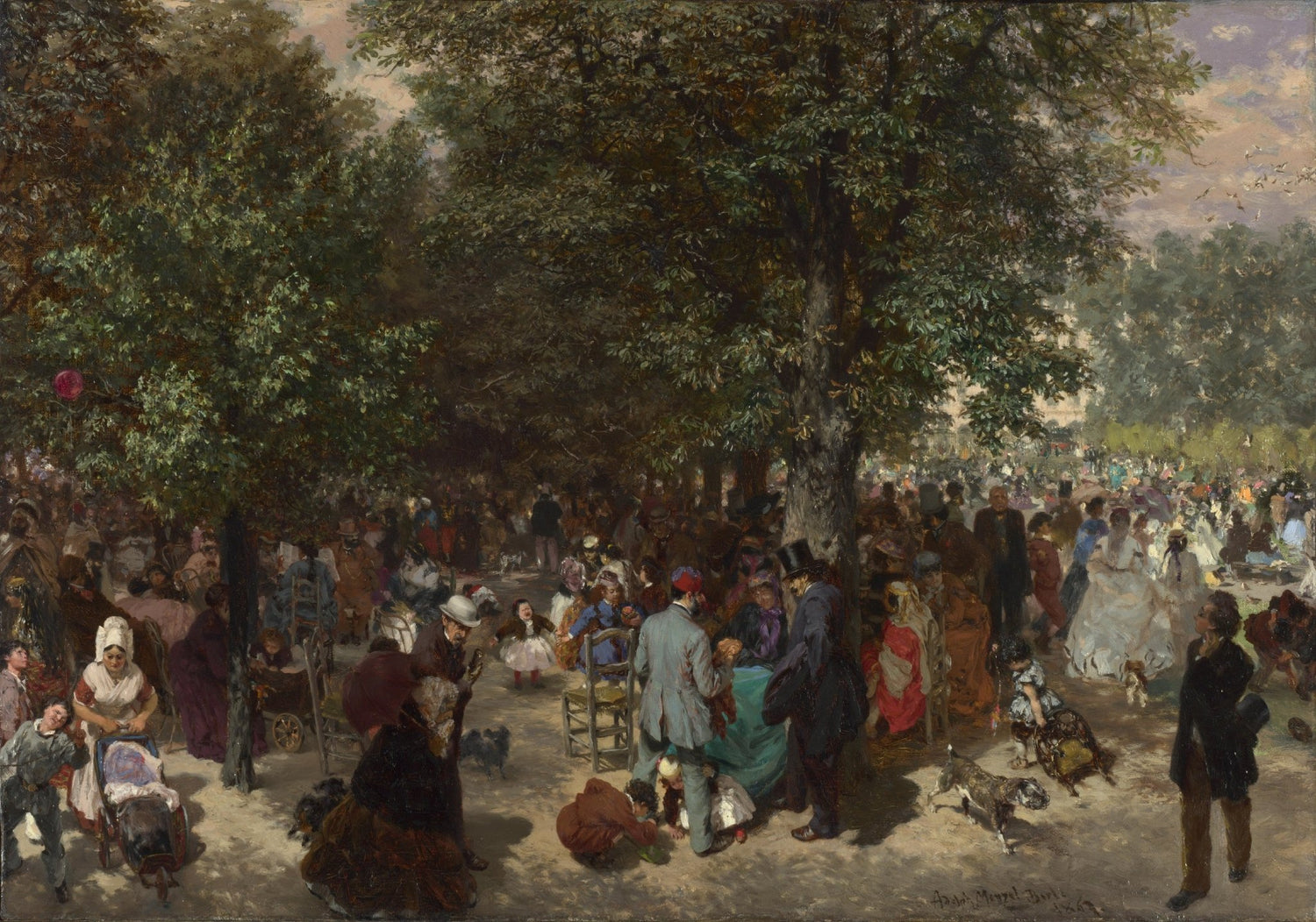 People Oil Painting - Crowds in a Park Garden Afternoon Scene - Oil Painting Haven