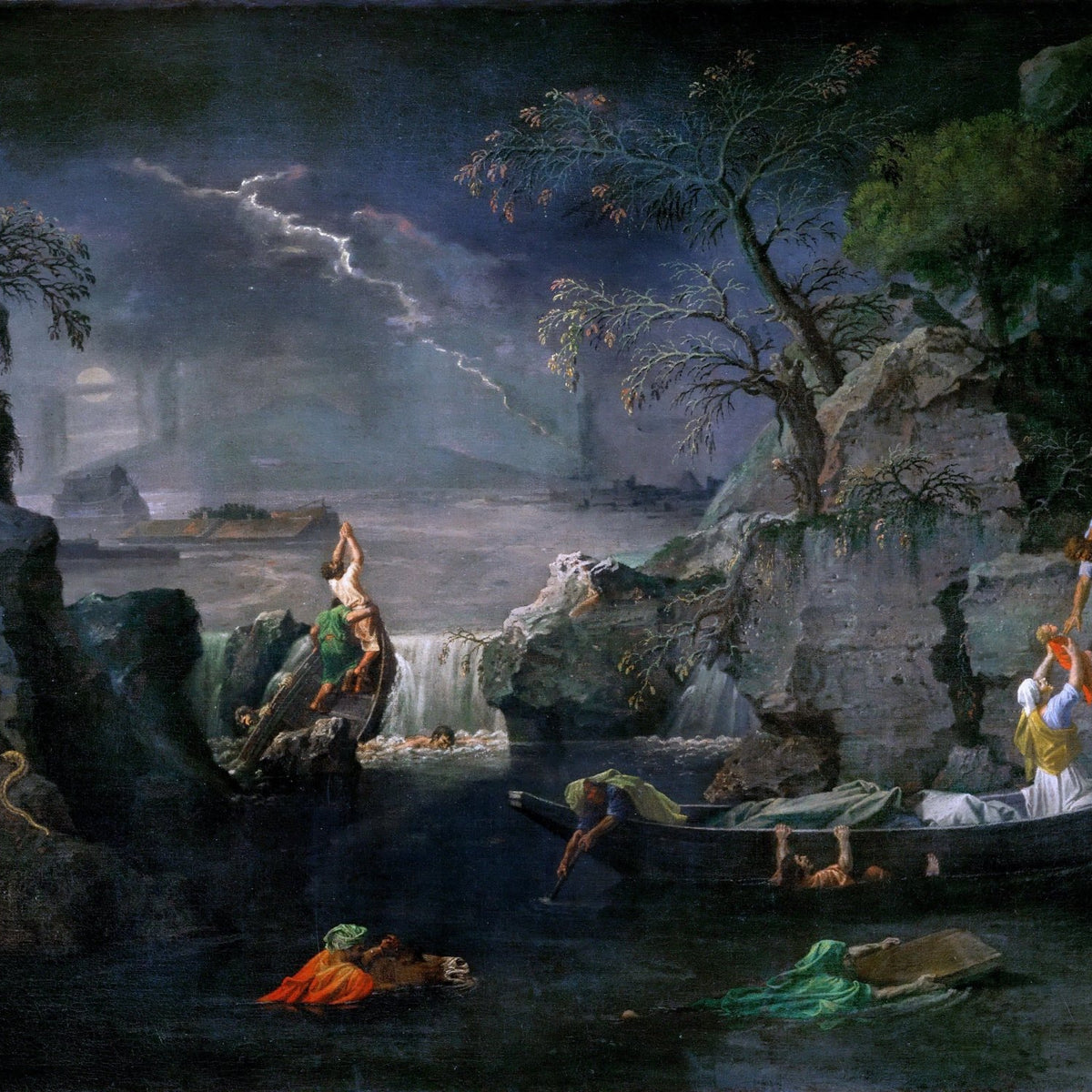 People Oil Painting - Dramatic Storm River Rescue Scene - Oil Painting Haven