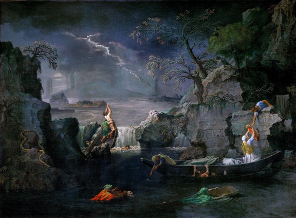 People Oil Painting - Dramatic Storm River Rescue Scene - Oil Painting Haven