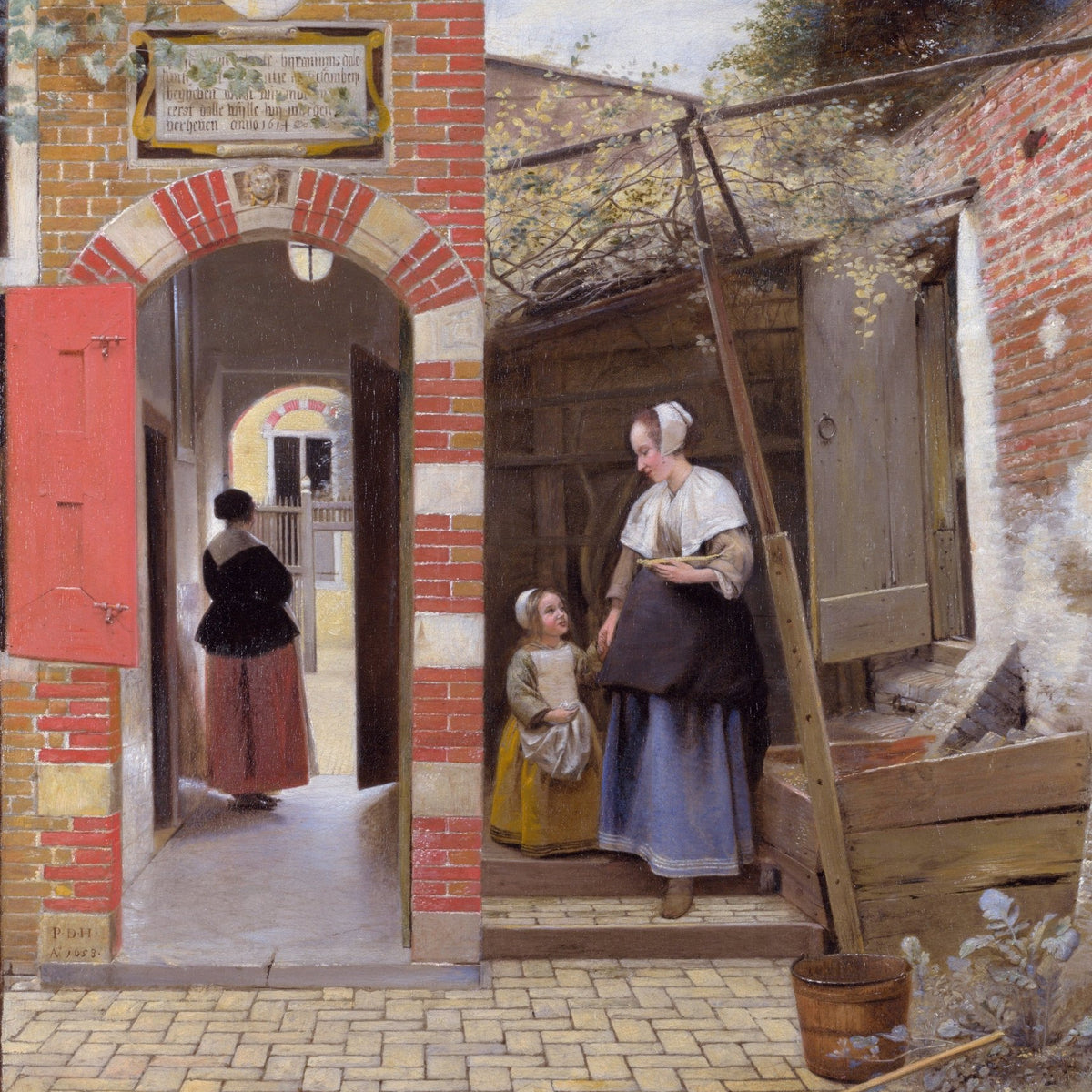 People Oil Painting - Dutch Courtyard Mother and Child - Oil Painting Haven