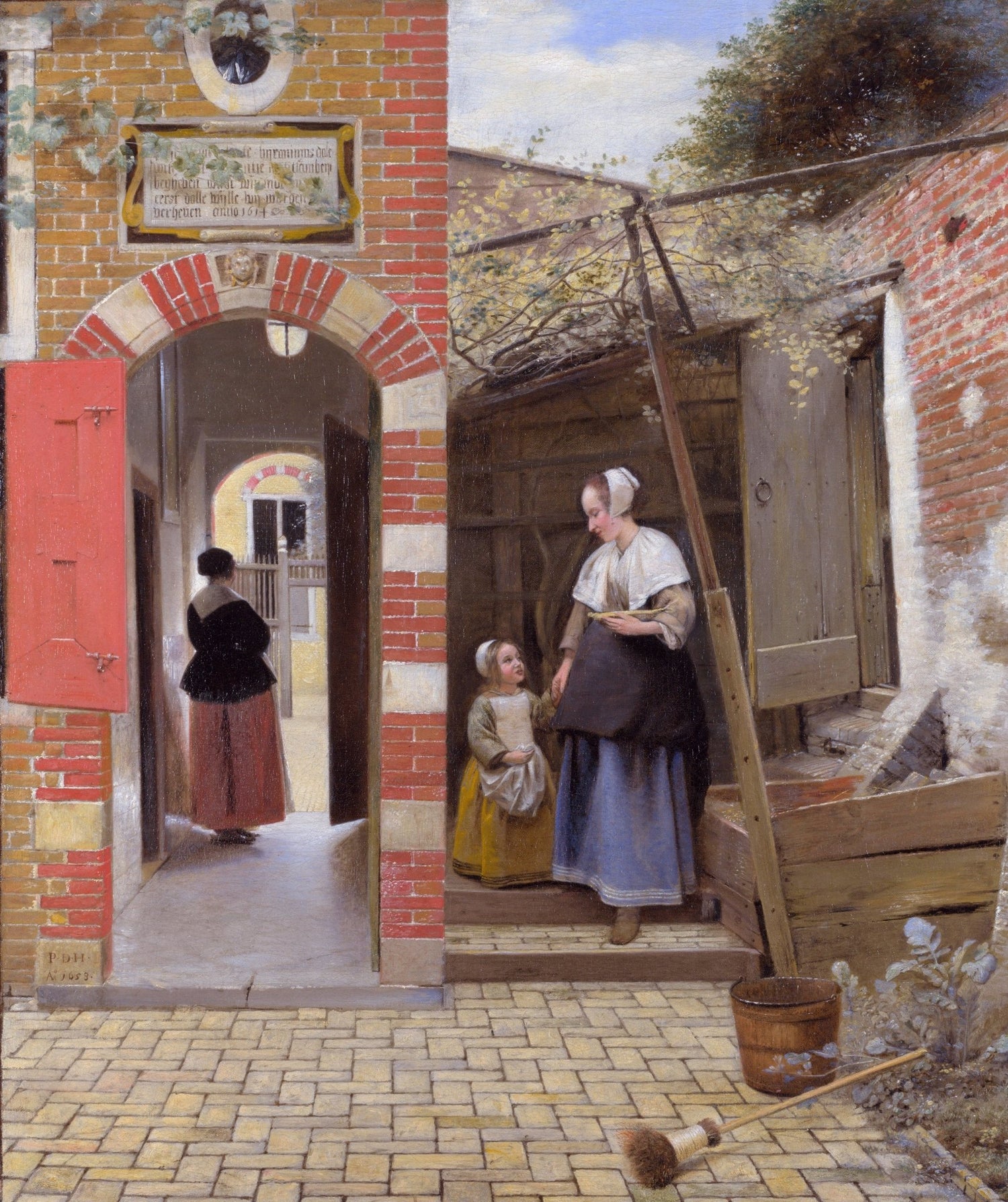 People Oil Painting - Dutch Courtyard Mother and Child - Oil Painting Haven