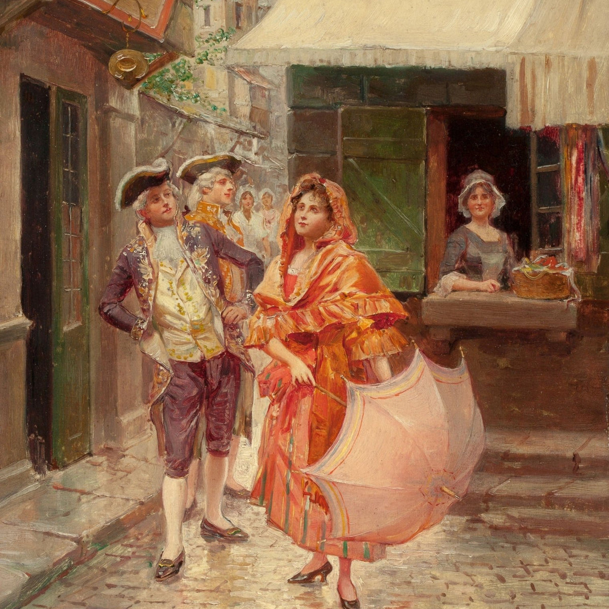 People Oil Painting - Elegant Couple on a Parisian Street - Oil Painting Haven