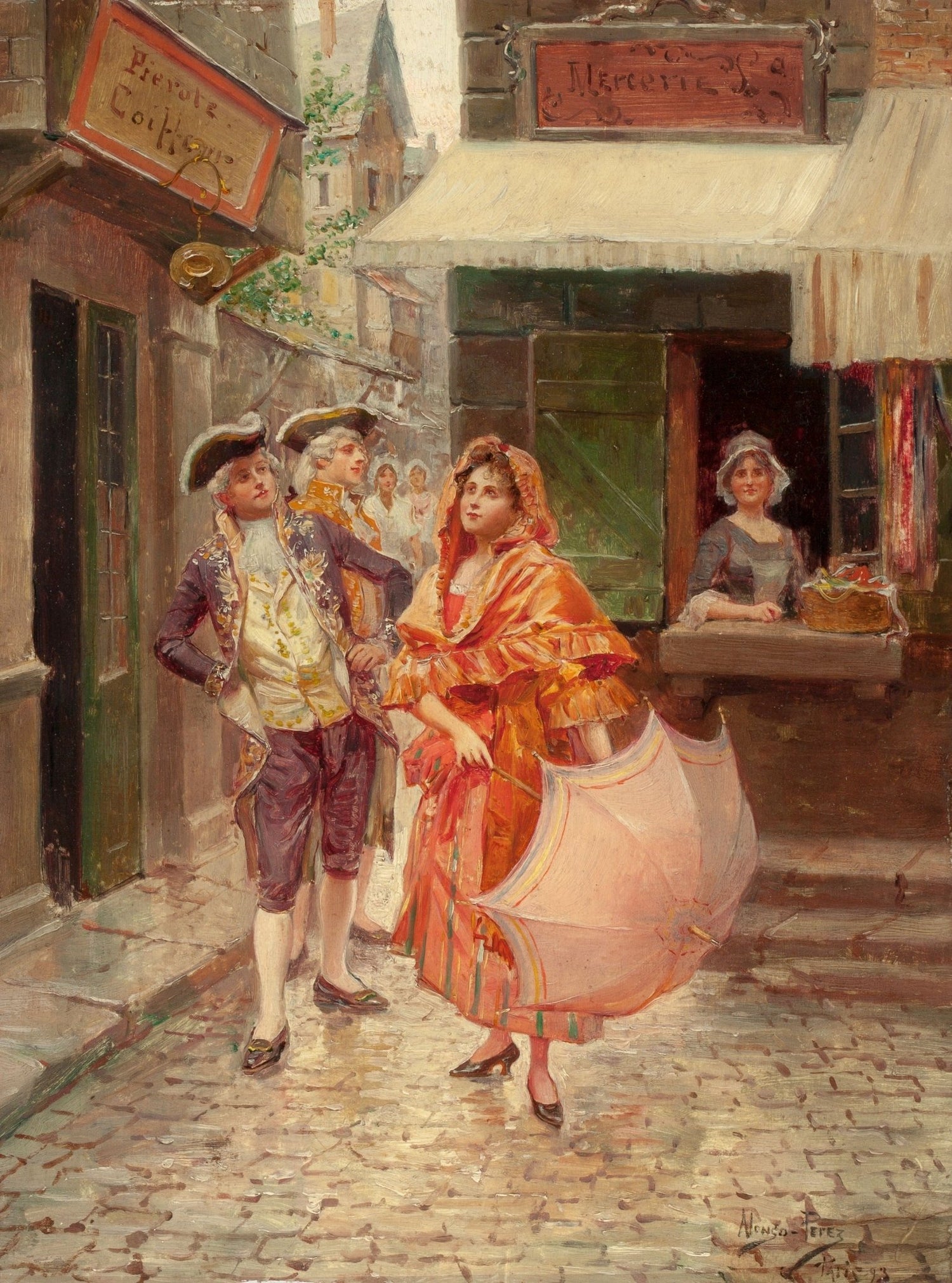 People Oil Painting - Elegant Couple on a Parisian Street - Oil Painting Haven