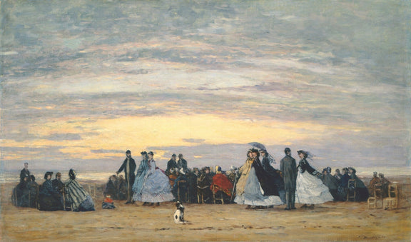 People Oil Painting - Elegant Crowd at Seaside Sunset Scene - Oil Painting Haven