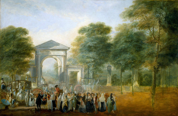 People Oil Painting - Elegant Crowd in Garden Arch Scene - Oil Painting Haven