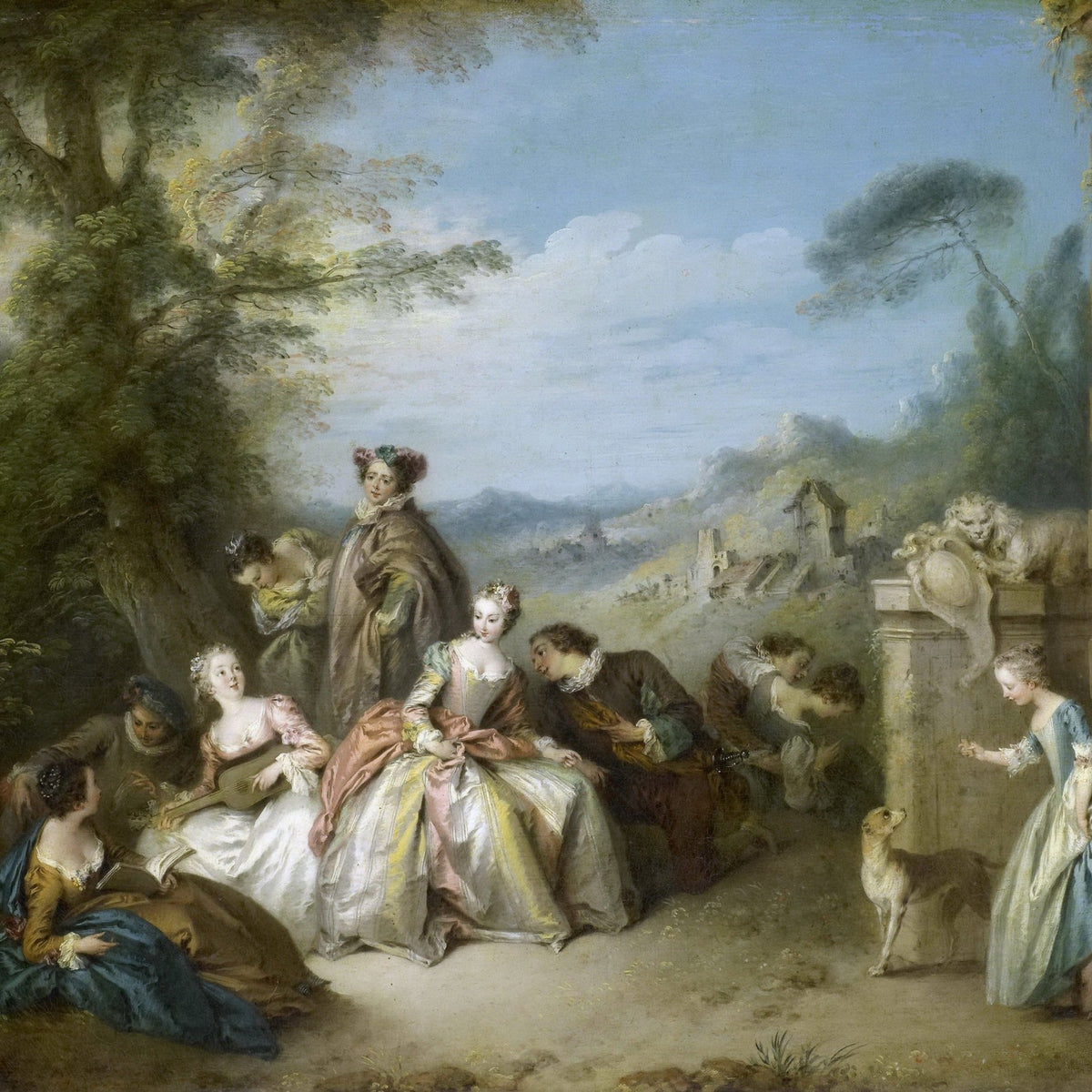 People Oil Painting - Elegant Figures in Pastoral Garden Scene - Oil Painting Haven