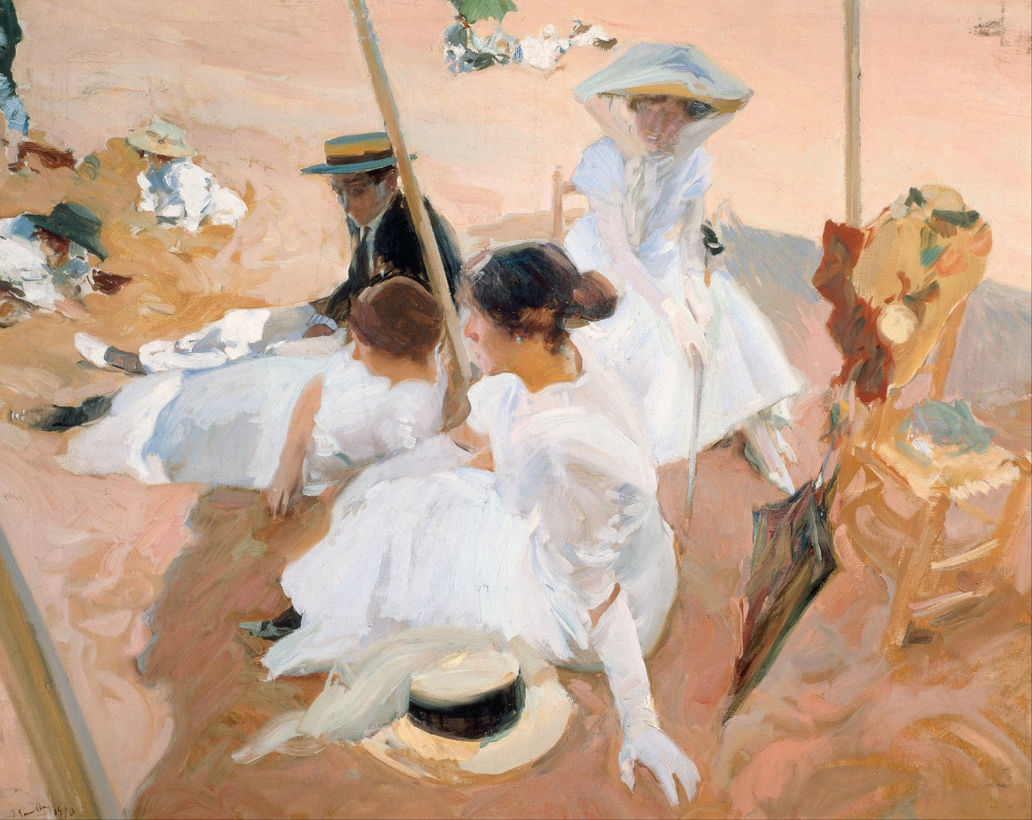 People Oil Painting - Elegant Figures Resting on Sunlit Beach - Oil Painting Haven