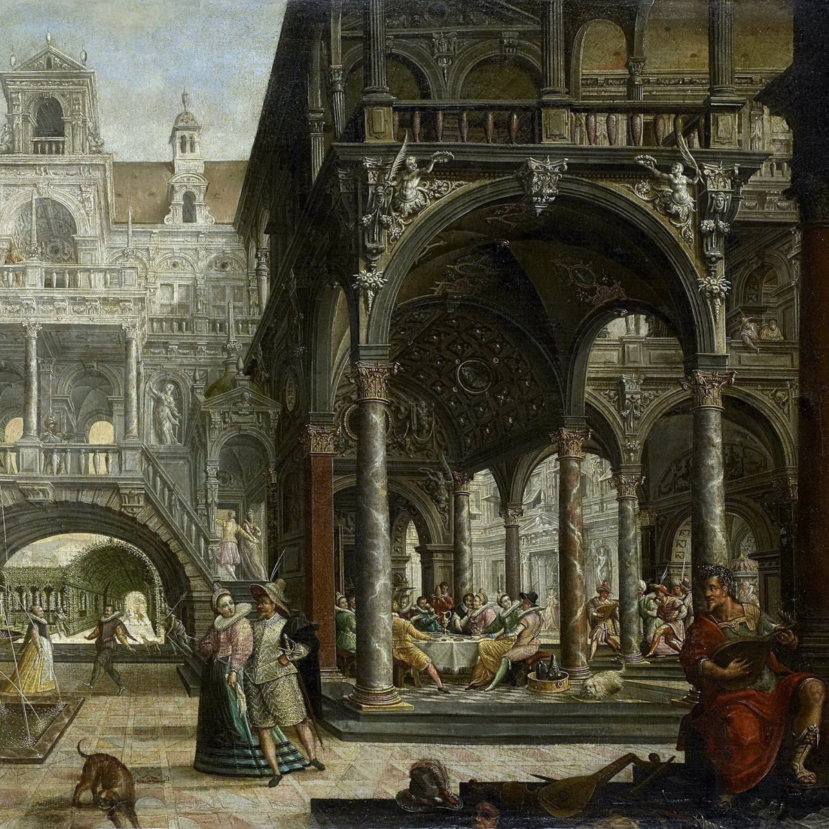People Oil Painting - Elegant Gathering in a Renaissance Palace - Oil Painting Haven