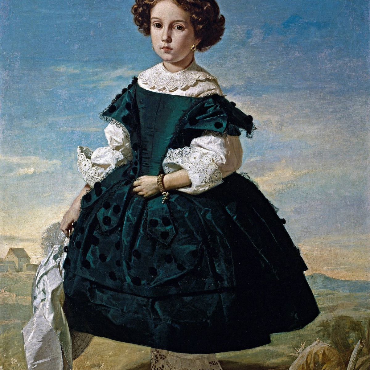 People Oil Painting - Elegant Girl Portrait in Classic Dress - Oil Painting Haven