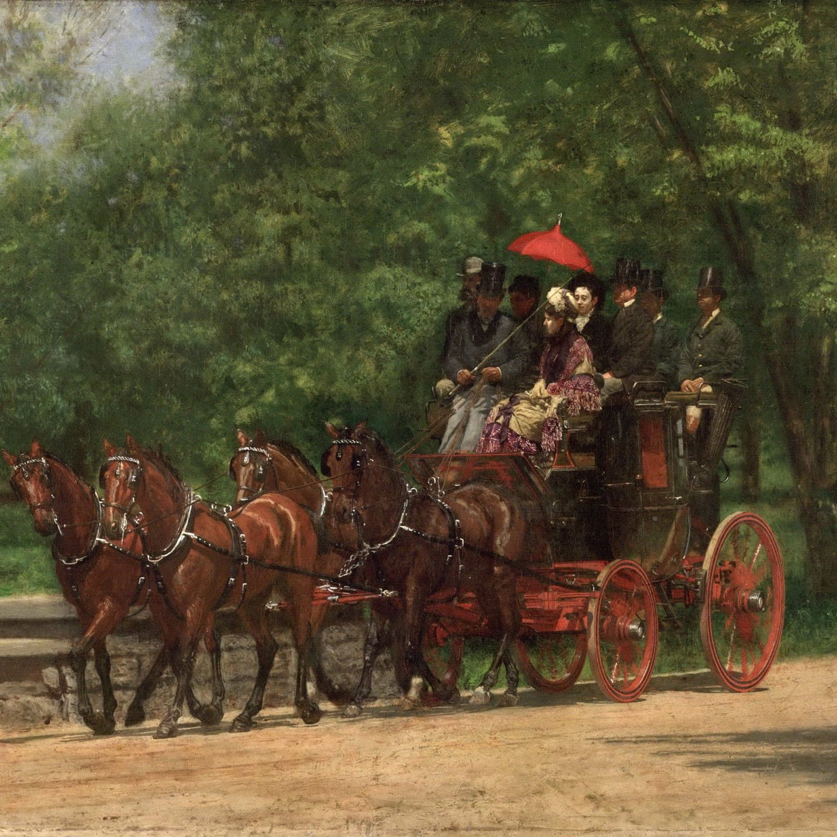 People Oil Painting - Elegant Horse Carriage Ride in Park - Oil Painting Haven