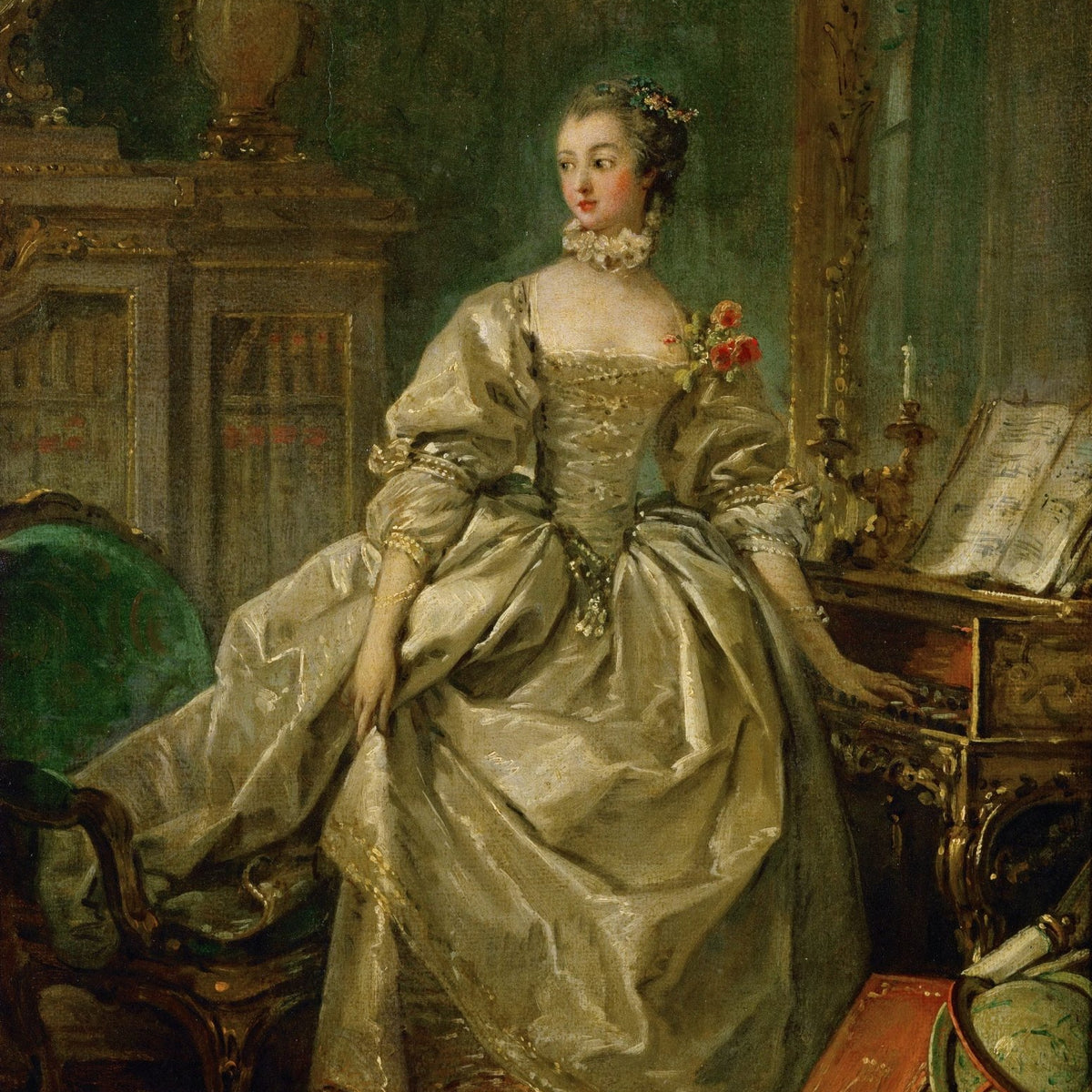 People Oil Painting - Elegant Lady in Interior with Books - Oil Painting Haven