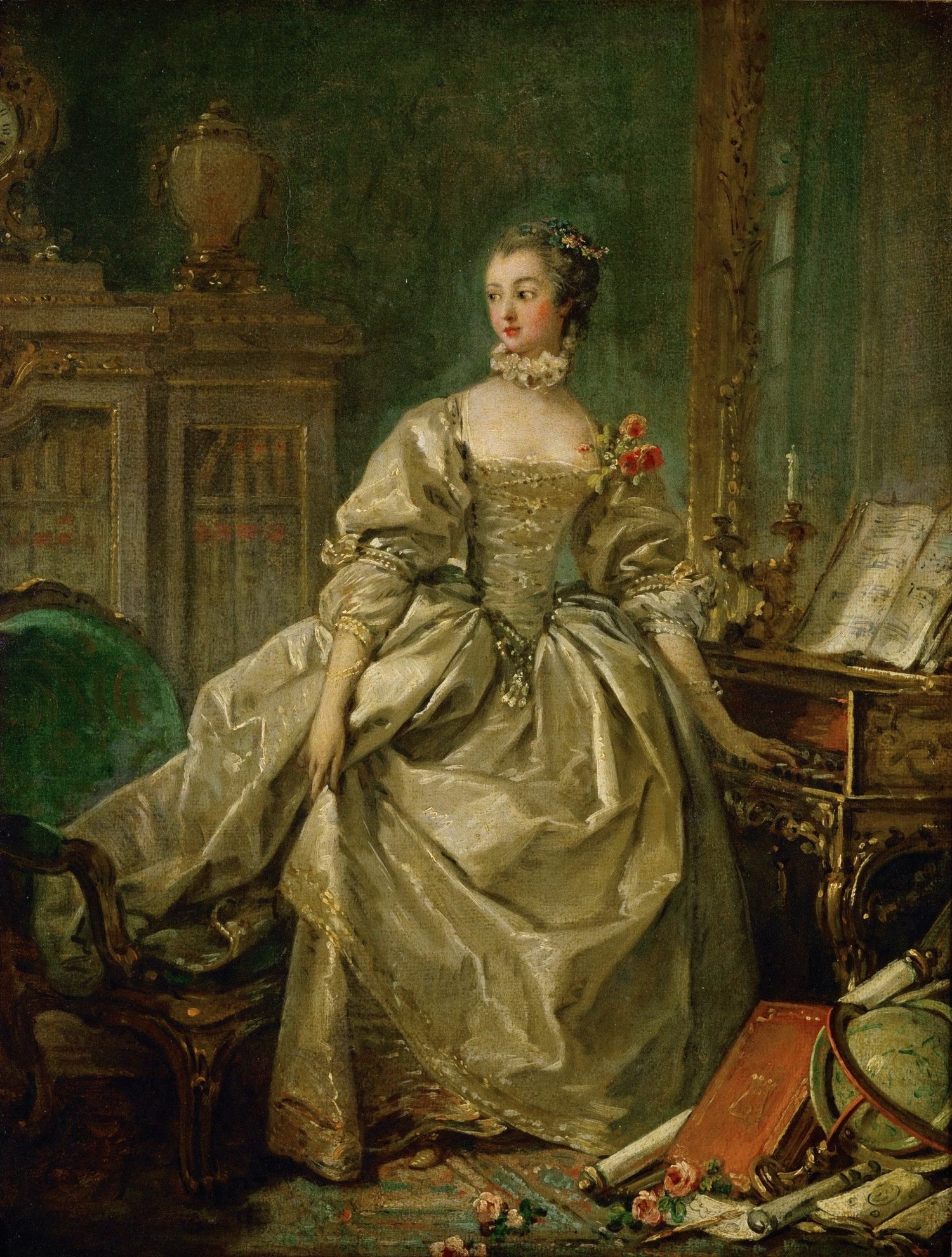 People Oil Painting - Elegant Lady in Interior with Books - Oil Painting Haven