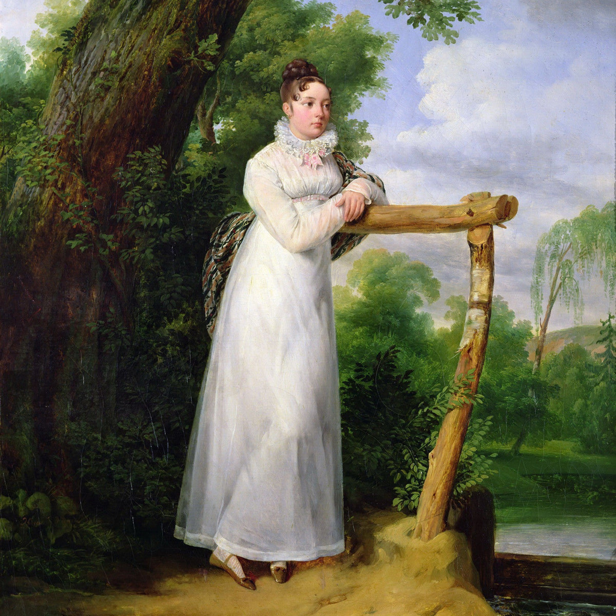 People Oil Painting - Elegant Lady Portrait in Garden Setting - Oil Painting Haven