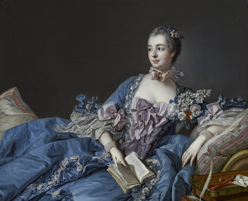 People Oil Painting - Elegant Lady Reading in Blue Dress - Oil Painting Haven
