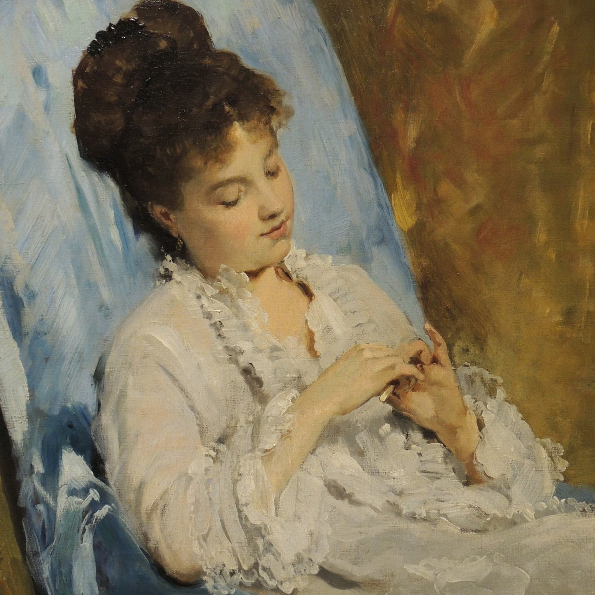 People Oil Painting - Elegant Lady Resting in Soft Light Portrait - Oil Painting Haven