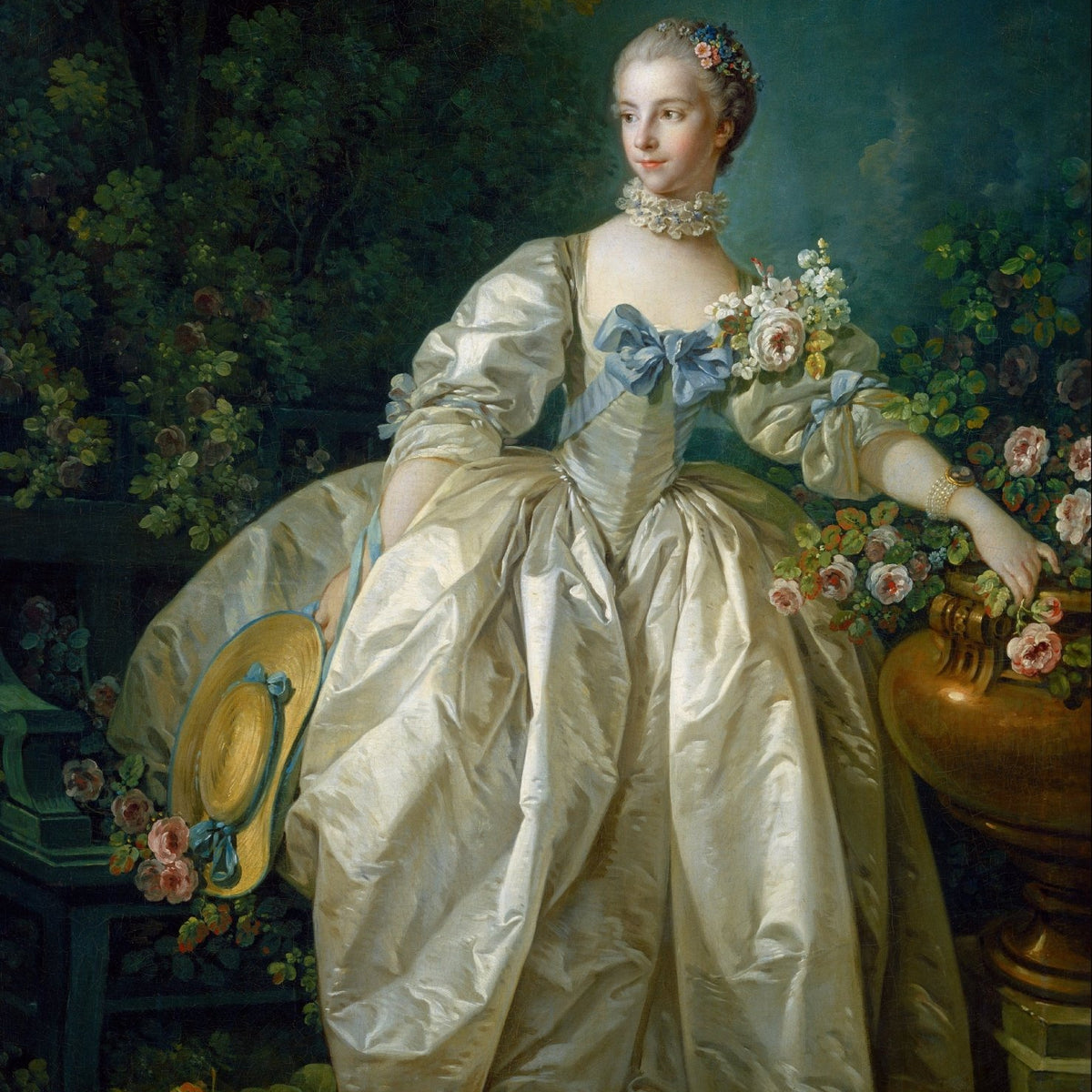 People Oil Painting - Elegant Lady with Flowers Garden Portrait - Oil Painting Haven
